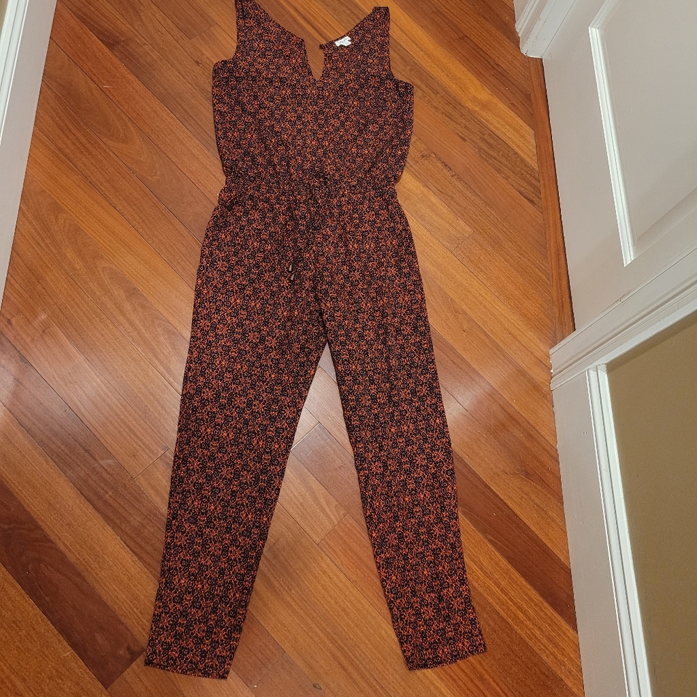 Splendid sleeveless jumper jumpsuit black orange tie waist small